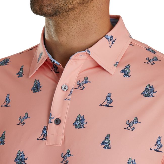 Footjoy Coyote Print Lisle Self Collar  Hemd Herren Rosa | OEYVXKC-70